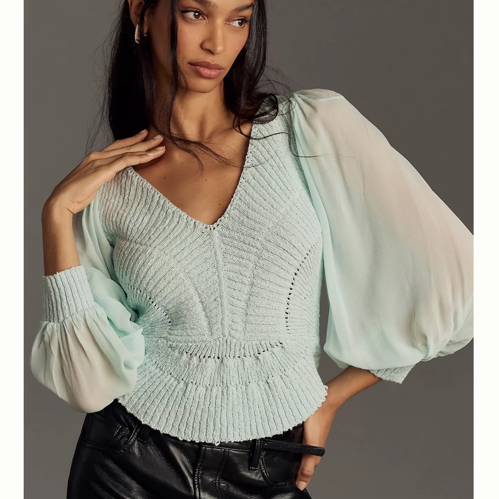 Sale NWT Anthropologie sheer long sleeve V neck Sweater ⭐️